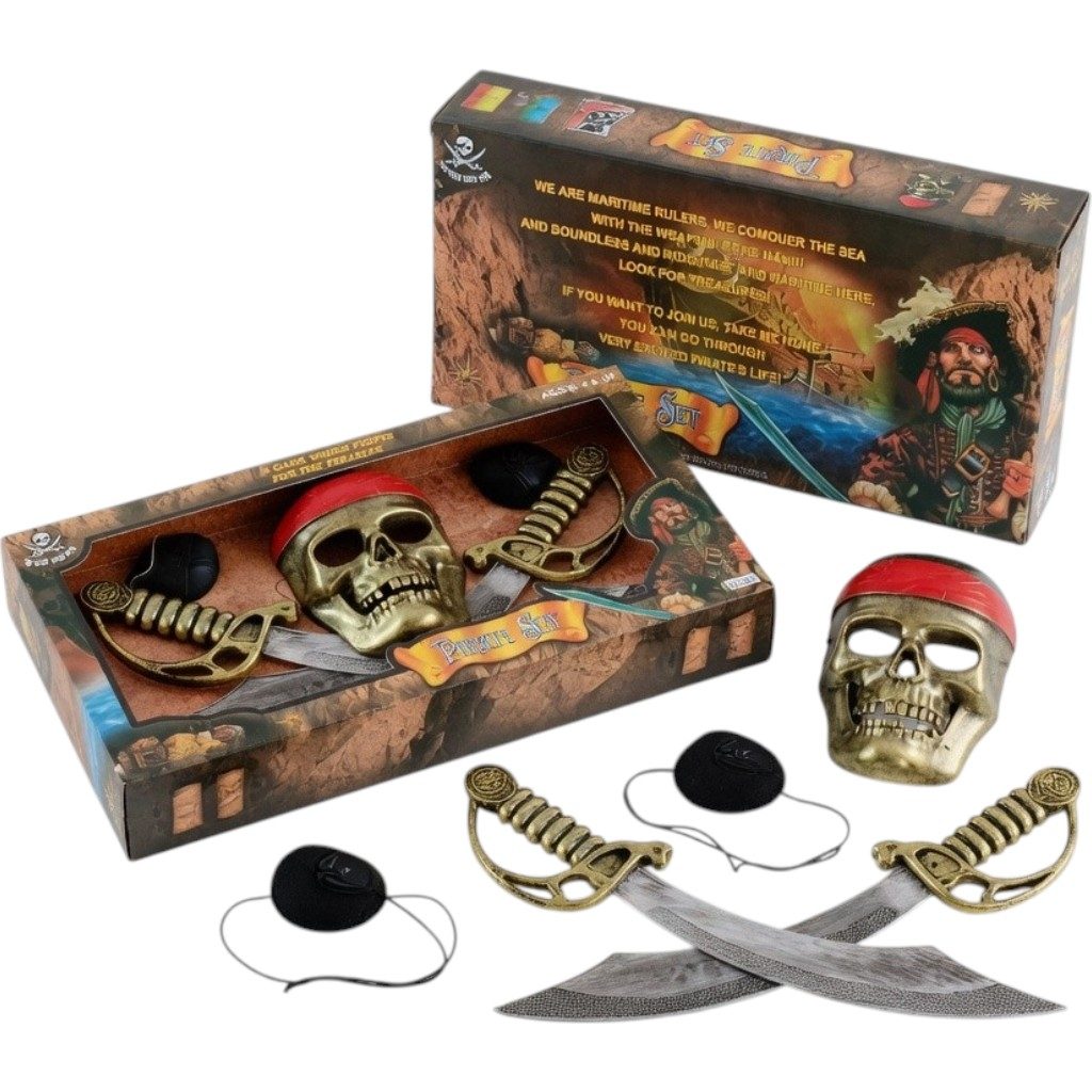 Set Pirati Cu Masca Pirat, 2 Sabii Si 2 Bandane Ochi, Jucarie Tematica Aventuri Cu Accesorii Complete, Set Deghizare Pirat Pentru Jocuri De Rol Si Distractie, Jucarie Interactiva Pentru Copii 3+ Ani, Multicolor