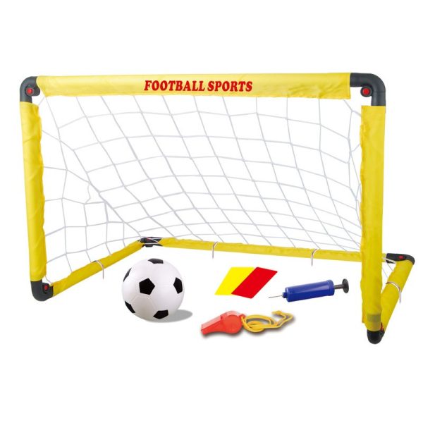 Set Poarta de Fotbal pentru Copii, Flippy, 80x120 cm, Minge, Cartonase, Pompa, Fluier, Interactiv, Distractiv, Galben