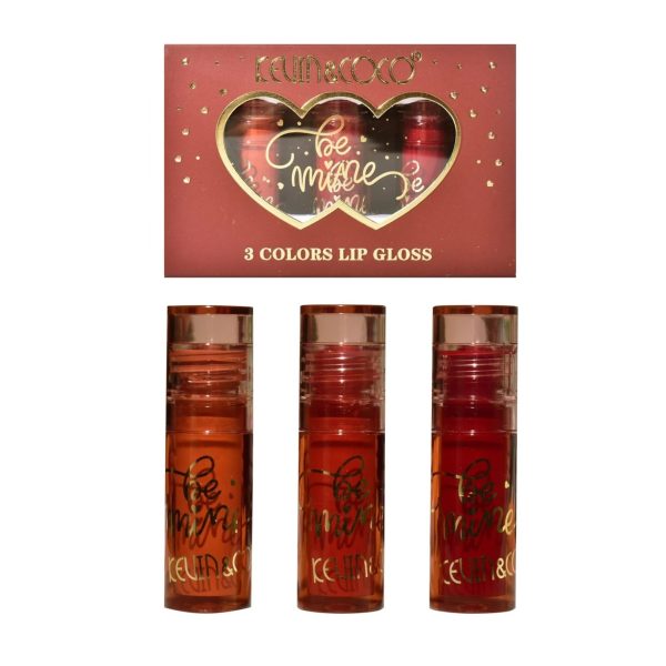 Set 3 Luciuri de Buze, Kevin&Coco Be Mine Lip Gloss, Varianta B, 3 Nuante K4, K5,K6, Finisaj Lucios si Aspect Ingrijit al Buzelelor, Ambalaj Tip Cutie Cadou cu Fereastra, Roz
