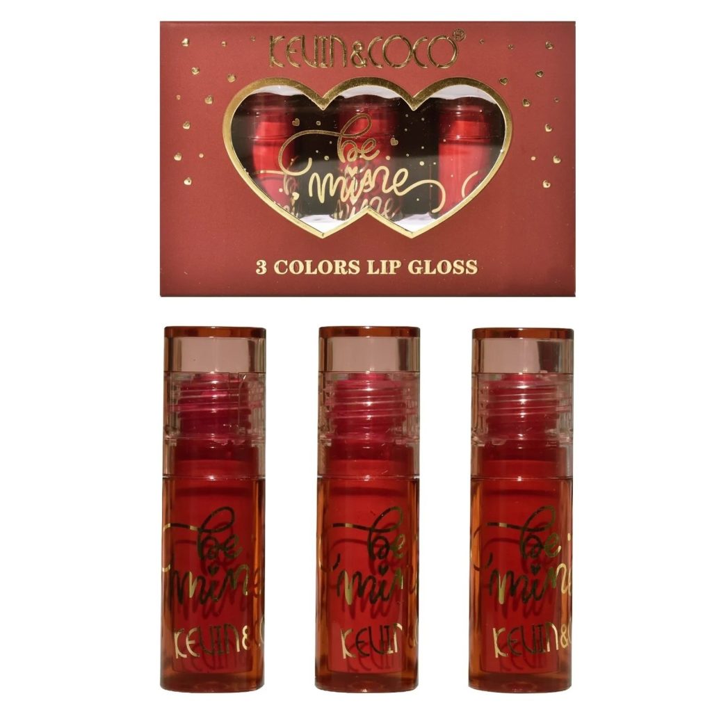 Set 3 Luciuri de Buze, Kevin&Coco Be Mine Lip Gloss, Varianta A, 3 Nuante K1, K2,K3, Finisaj Lucios si Aspect Ingrijit al Buzelelor, Ambalaj Tip Cutie Cadou cu Fereastra, Roz