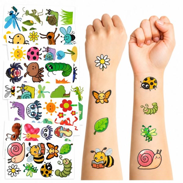 Set Tatuaje Temporare pentru Copii, Flippy, Modele Cartoon cu Insecte si Natura, Rezistente la Apa, pentru Petreceri si Activitati Creative, Foaie 12 x 6.8 cm, Multicolor