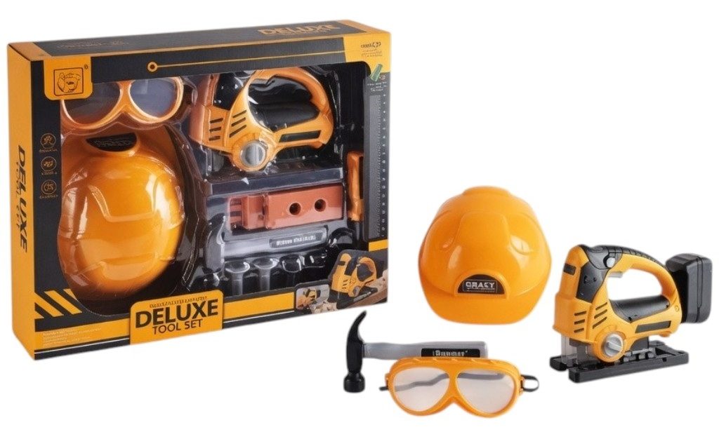 Set Unelte Electrice De Jucarie 14 Piese Cu Fierastrau Electric, Casca Protectie Si Ochelari, Trusa Scule Constructii Cu Accesorii Realiste, Set Interactiv Atelier Reparatii Si Constructii Pentru Copii 3+ Ani, Galben