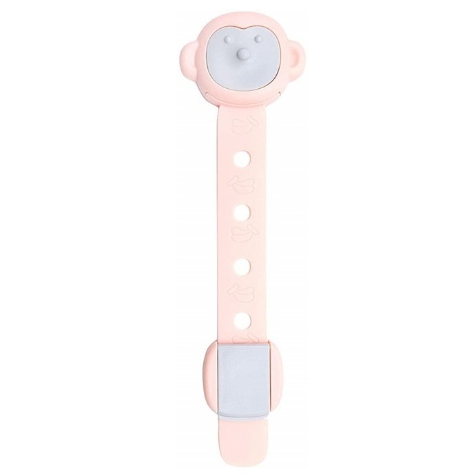 Siguranta pentru Usi Copii, Flippy, Sistem de Blocare Sertare, Dulap, Frigider, Adeziv, cu Sistem de Inchidere Dublu, Model Maimutica, Roz
