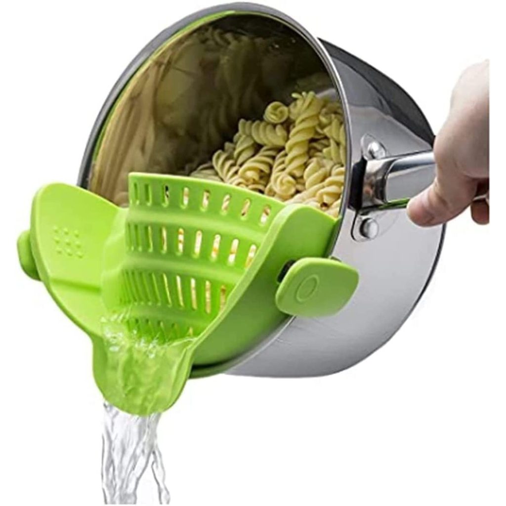 Strecurator Filtru pentru Vase, Flippy, din Silicon Rezistent la Temperaturi Inalte, Universal, Paste, Legume, Fructe, 23x12.5x6.7 cm Verde