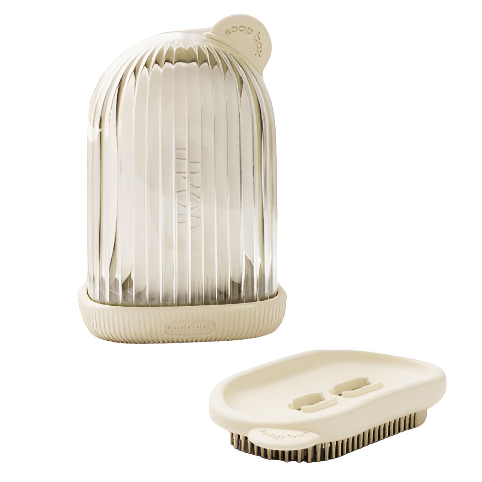 Sapuniera de Calatorie, Flippy, Suport pentru Sapun cu Scurgere a Apei, Recipient cu Capac Depozitare, Savoniera pentru Baie, 12.6x6.1x8.4cm, Crem