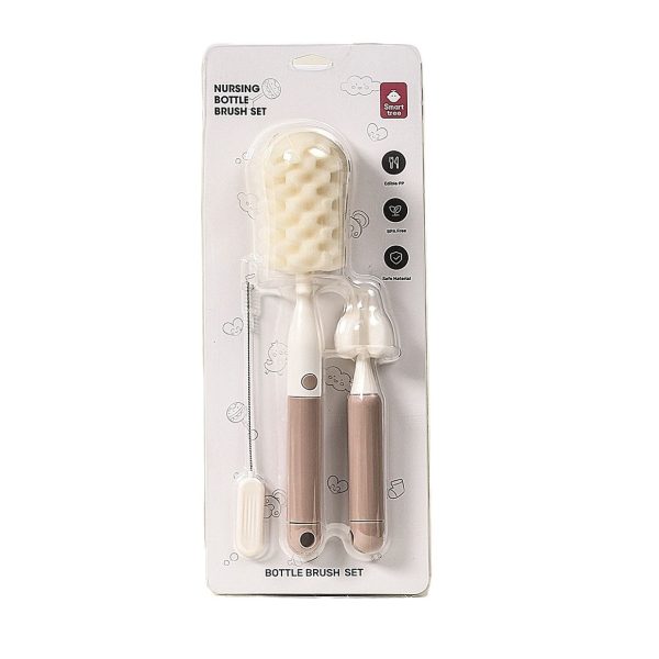 Set 3 Perii de Spalat Biberoane, Flippy, pentru Tetina, Biberon, Pai, Materiale Sigure, fara BPA, Curatare 360°, Roz