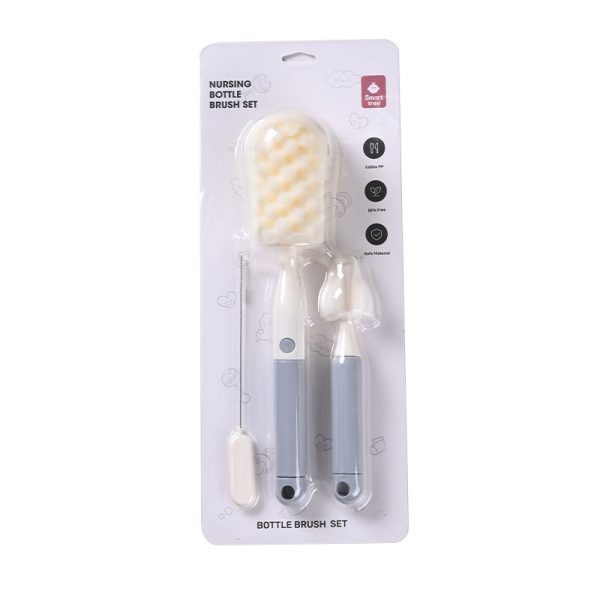 Set 3 Perii de Spalat Biberoane, Flippy, pentru Tetina, Biberon, Pai, Materiale Sigure, fara BPA, Curatare 360°, Gri