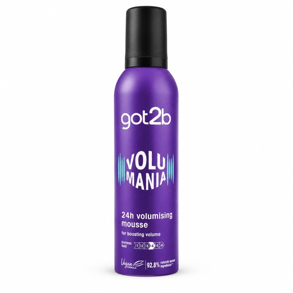 Spuma de Par pentru Volum, Schwarzkopf got2b Volumania, 24h Volumising Mousse, Formula Vegana, 92.8% Ingrediente Naturale, Nivel Fixare Iconless Hold, Par Uscat, Mov