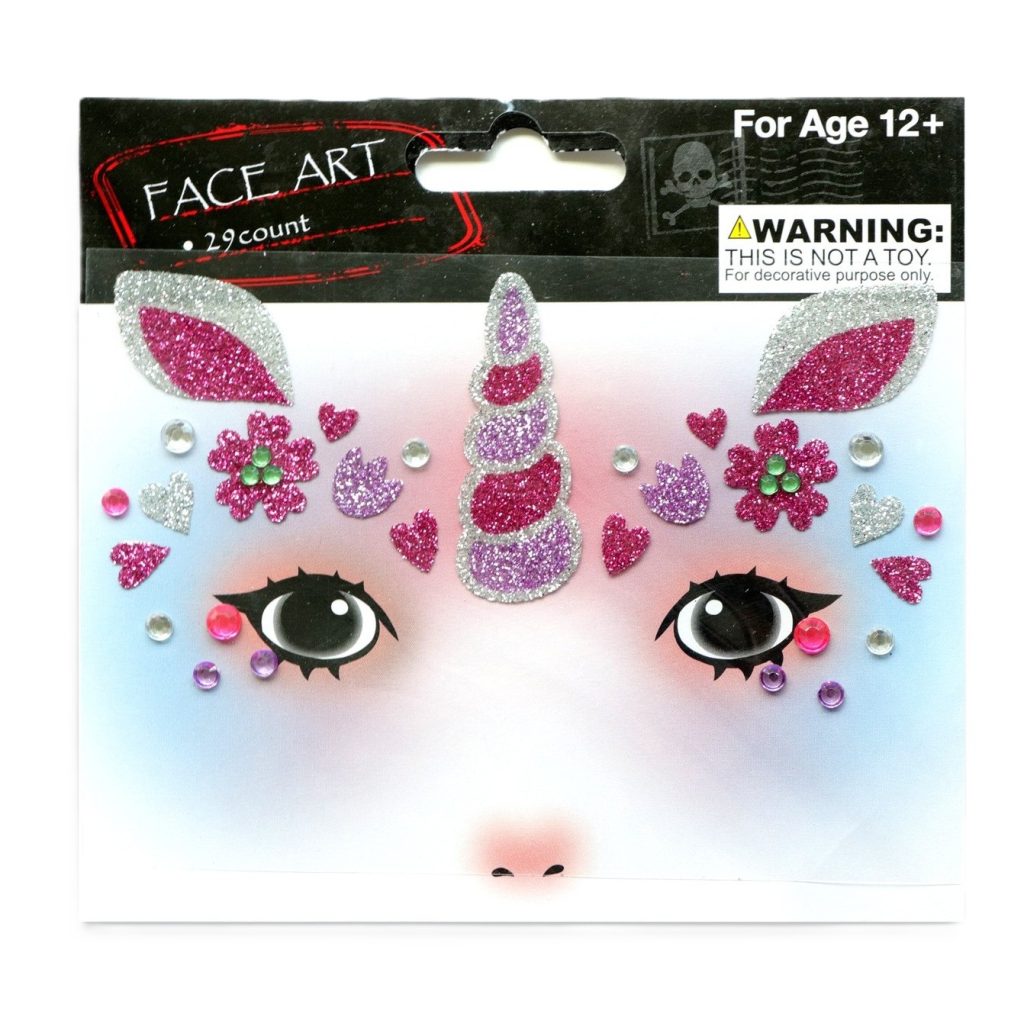 Sticker Temporar pentru Fata, Flippy, pentru Machiaj, Face Art, Halloween, Teatru, Model Unicorn, Multicolor