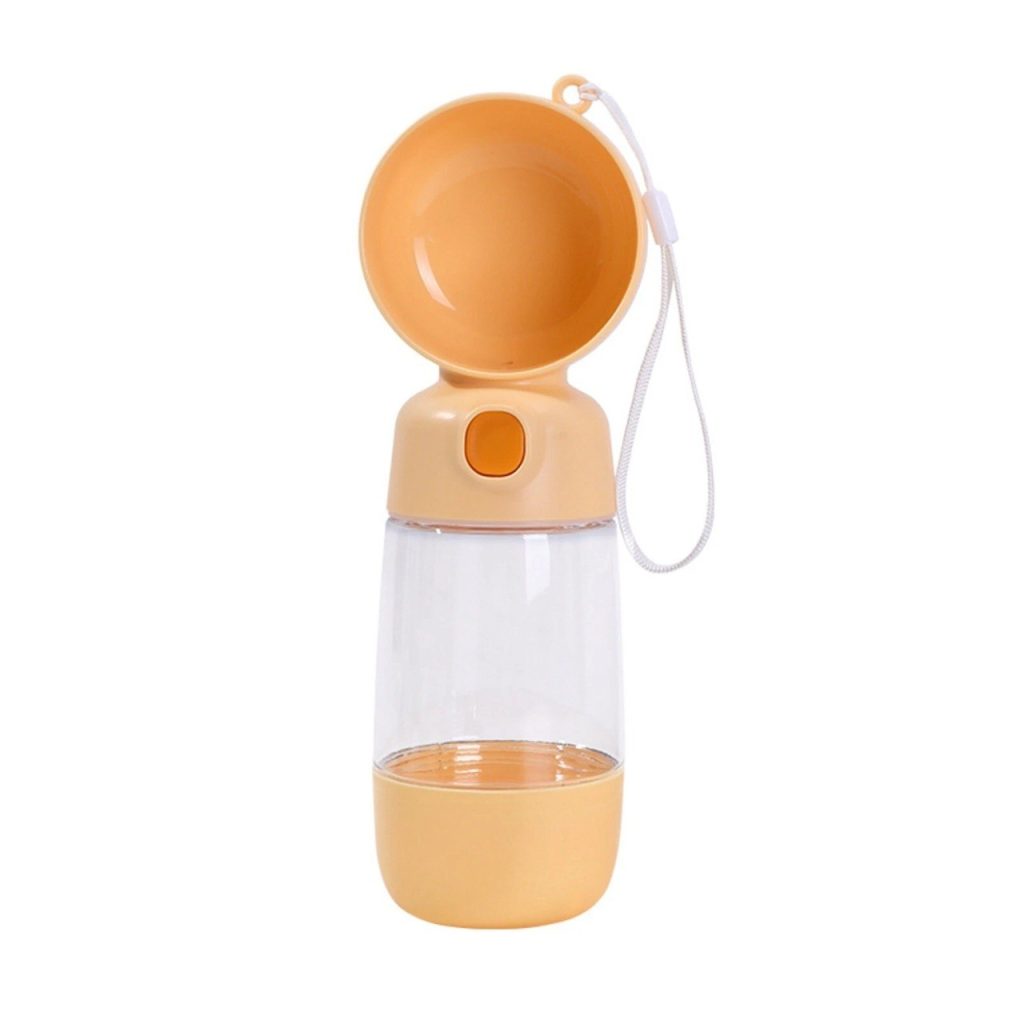 Sticla Animale, Flippy, Portabila, pentru Hrana si Apa, din ABS, 400 ml/182 ml, 25.5 x 8 x 9 cm, Galben