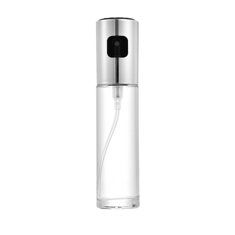 Sticla Pulverizator pentru Bucatariei, Flippy, Spray pentru Gratar, din Sticla cu Capac din Inox, 18 x 4.2 cm, volum 100 ml, Trasnparenta cu Capac Gri