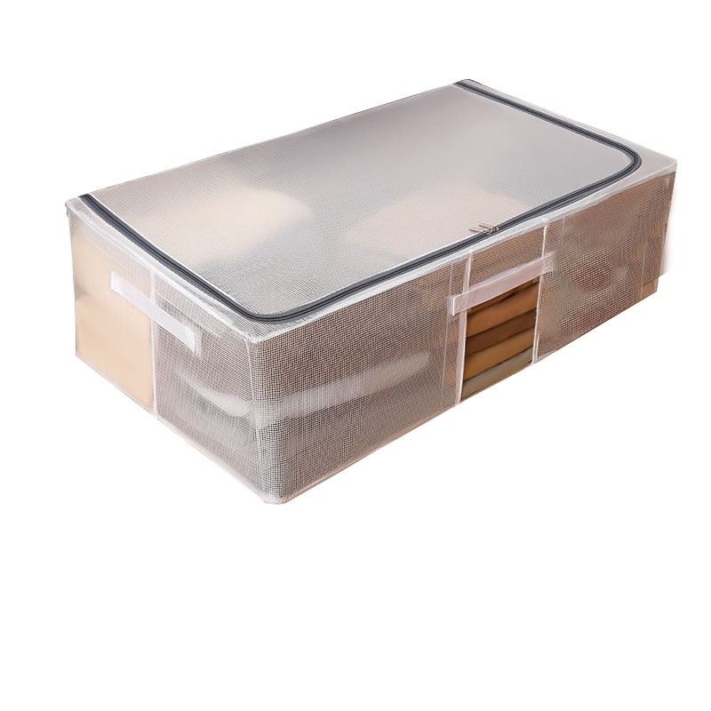Cutie de Depozitare, Flippy, pentru Haine, Incaltaminte, din Plasa PVC Impermeabila si Manere Laterale, Pliabila, Fermoar Bidirectional, 80 x 47 x 24 cm, Transparenta