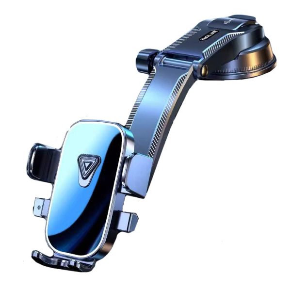 Suport Auto Multifunctional pentru Telefon, Flippy, Suport pentru Navigatie, Rotativ cu Ventuza, cu fixare Geam si Parbriz, 20 x 14 x 11 cm, Albastru oglinda