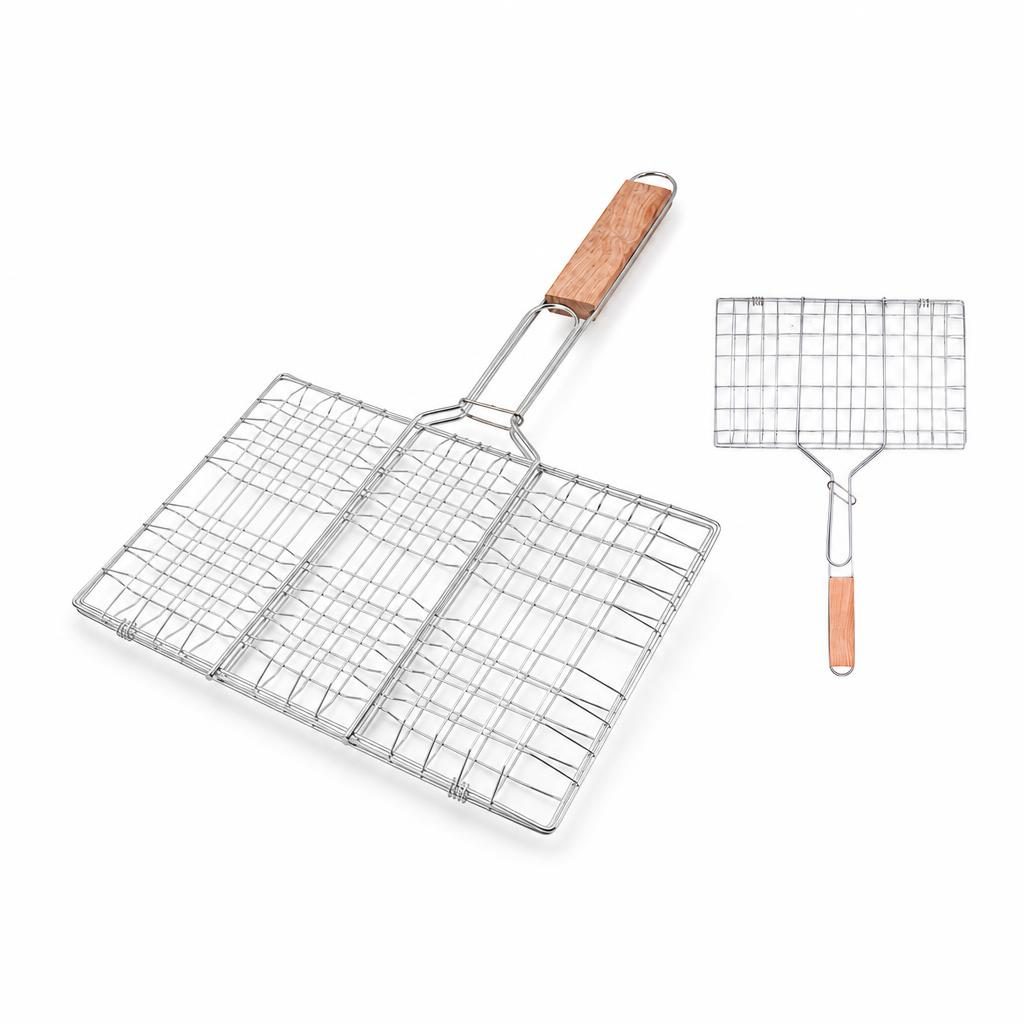 Suport pentru hamburgeri la gratar, Flippy, pentru 6 burgeri, cu maner plat, din metal, pentru BBQ, 32x19 cm