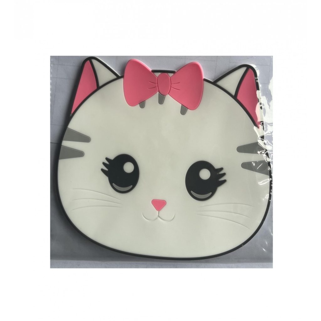 Suport pentru Pahar, Flippy, Model Pisicuta, din PVC, 15.5 x 15.5 cm, Rezistent la Caldura, Alb/Roz