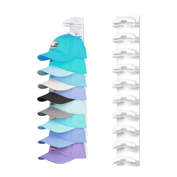 Suport pentru Sepci, Flippy, pentru Perete, Organizator pentru 10 Palarii, Constructie Verticala, Montaj cu Banda Adeziva sau Suruburi, Economisire Spatiu, 35.5 x 6 x 3.3 cm, Alb