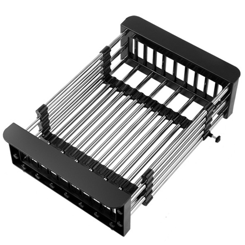 Suport Scurgere Extensibil pentru Bucatarie, Flippy, Uscator Vase din Otel Inoxidabil, Suport Tacamuri si Pahare, Suport pentru Fructe si Legume, 29 x 22 x 9.5 cm Negru