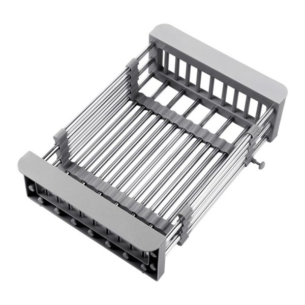 Suport Scurgere Extensibil pentru Bucatarie, Flippy, Uscator Vase din Otel Inoxidabil, Suport Tacamuri si Pahare, Suport pentru Fructe si Legume, 29 x 22 x 9.5 cm Gri