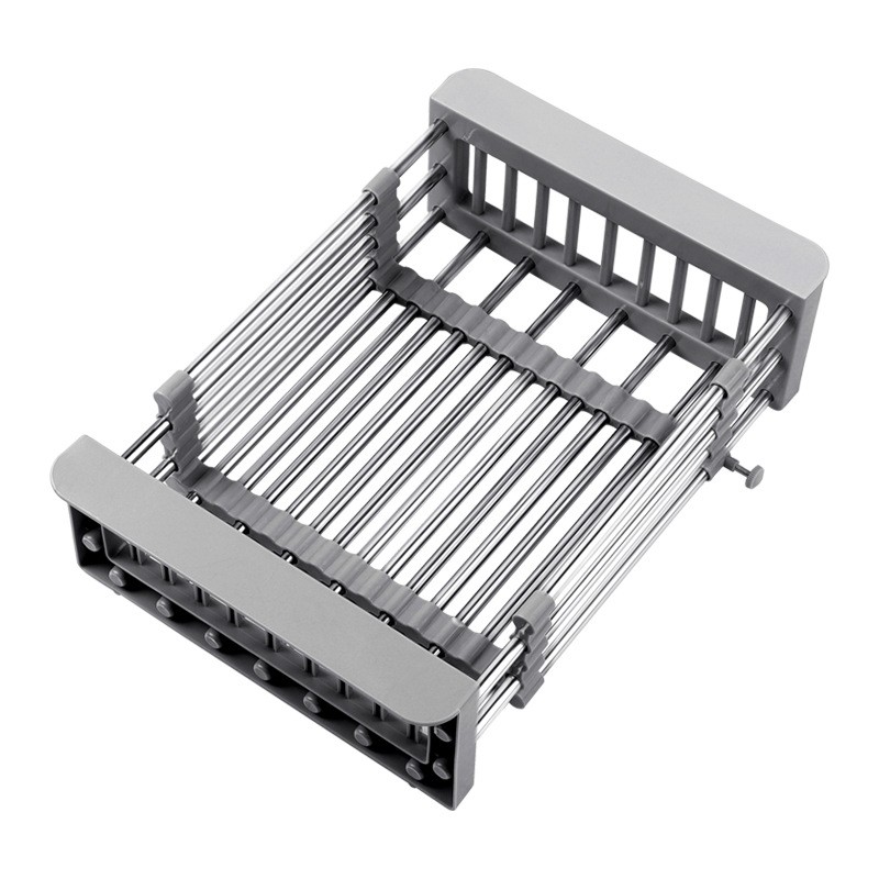 Suport Scurgere Extensibil pentru Bucatarie, Flippy, Uscator Vase din Otel Inoxidabil, Suport Tacamuri si Pahare, Suport pentru Fructe si Legume, 29 x 22 x 9.5 cm Gri