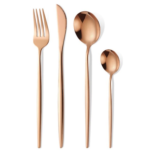Tacamuri Portugheze, Flippy, Set din 24 de Piese din Otel Inoxidabil, 6 Cutie, 6 Furculite, 6 Linguri de Masa, 6 Linguri pentru Ceai, Gold