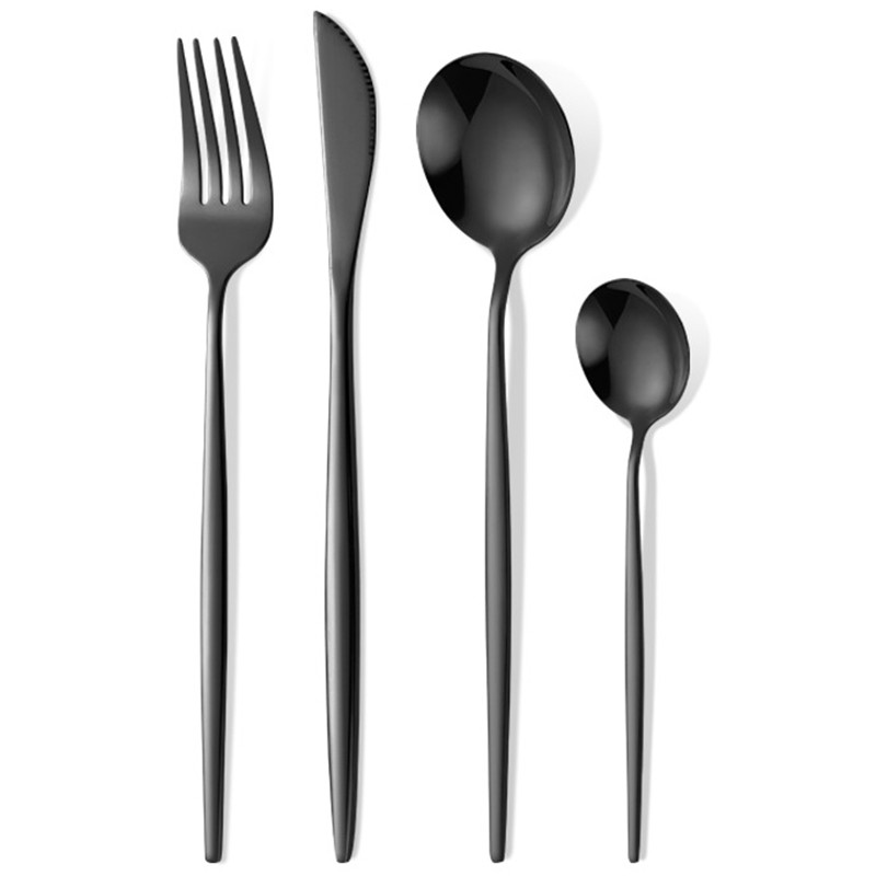 Tacamuri Portugheze, Flippy, Set din 24 de Piese din Otel Inoxidabil, 6 Cutie, 6 Furculite, 6 Linguri de Masa, 6 Linguri pentru Ceai, Negru Cosmic