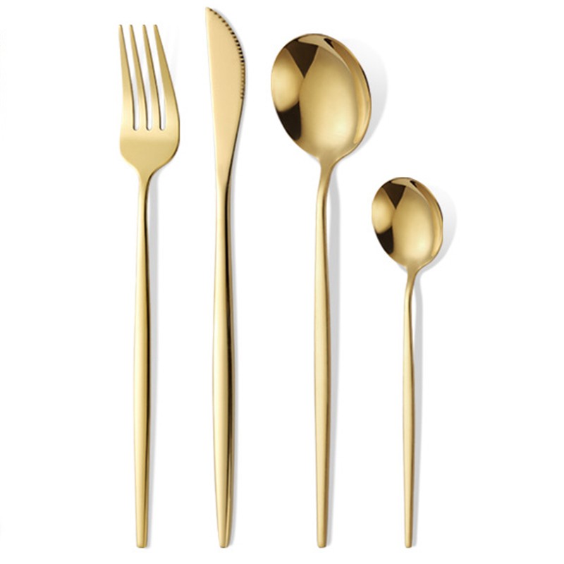 Tacamuri Portugheze, Flippy, Set din 24 de Piese din Otel Inoxidabil, 6 Cutie, 6 Furculite, 6 Linguri de Masa, 6 Linguri pentru Ceai, Auriu