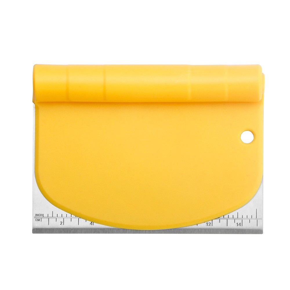 Taietor aluat 15 x 10.5 cm Flippy, 2 in 1, lama otel inoxidabil, maner din ABS, gradat, paleta plastic, galben