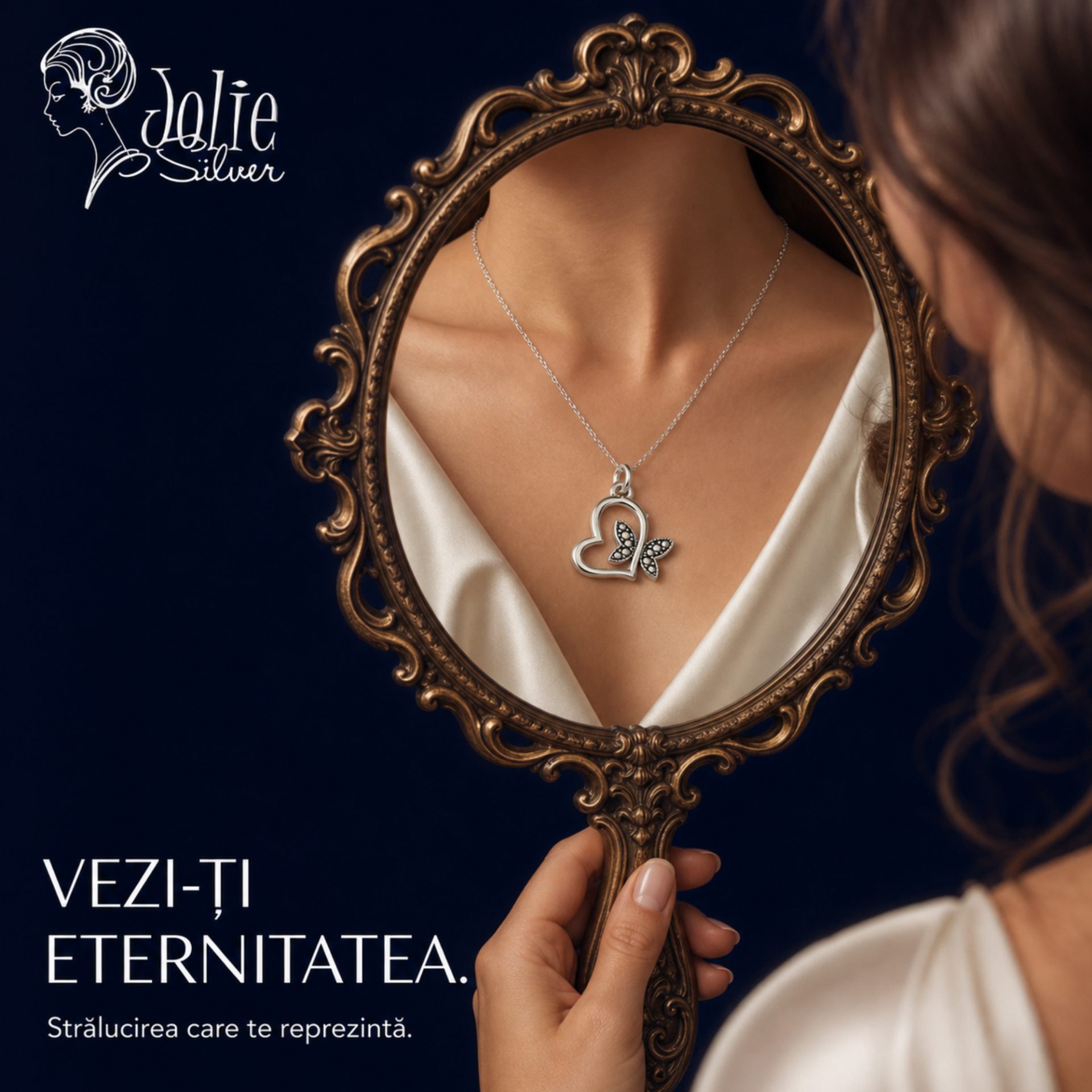 Talisman pentru Brățară din Argint 925, Jolie Silver, Model Inimă cu Fluture, Design Decupat, Finisaj Lucios și Oxidat, Argintiu - Image 2