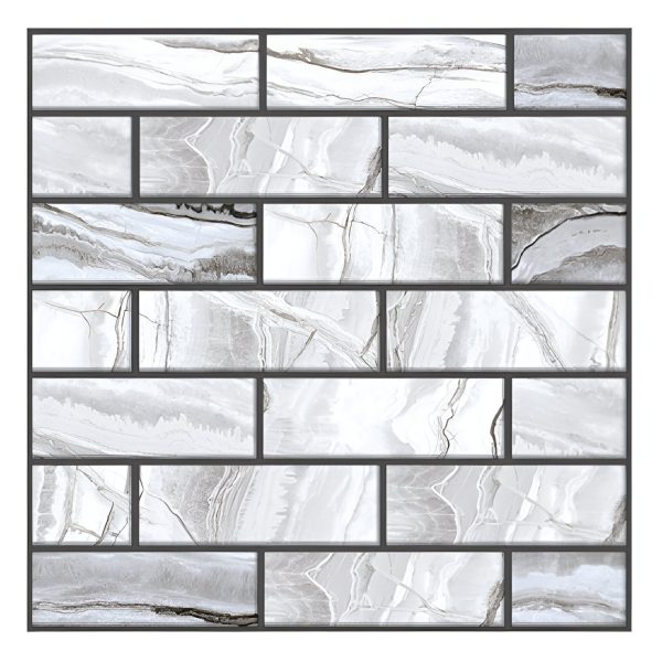 10 x Placi Tapet Autocolant 3D cu Imitatie de Marmura Dreptunghiulara, pentru Perete Bucatarie Sufragerie, Usor de Curatat, Rezistent la Apa, Autoadeziv, 30x30 cm, Gri