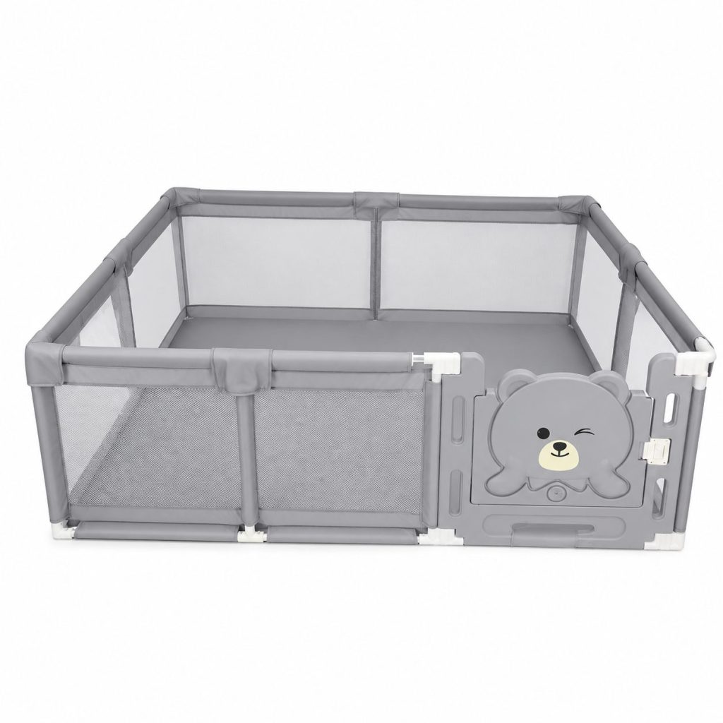 Tarc de Joaca si Siguranta pentru Copii DNT-147, Flippy, Dimensiuni 150 x 180 cm, Structura de Protectie pentru Interior, Gri