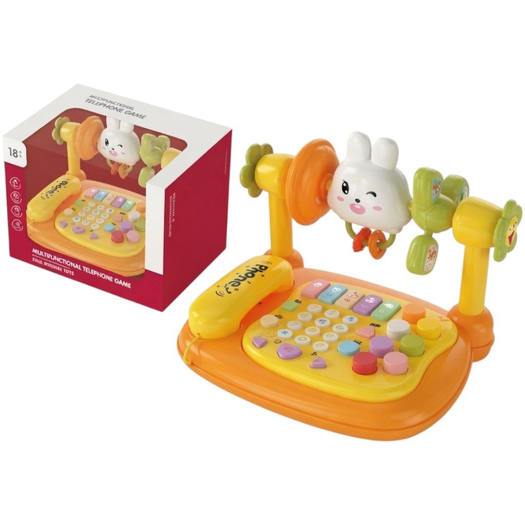 Telefon Interactiv Pentru Copii Cu Pian Si Jocuri Educative, Jucarie Multifunctionala Cu Butoane Si Activitati, Telefon De Jucarie Cu Taste, Lumini Si Sunete, Centru De Joaca Multicolor Cu Figurina Iepuras Copii 18+ Luni