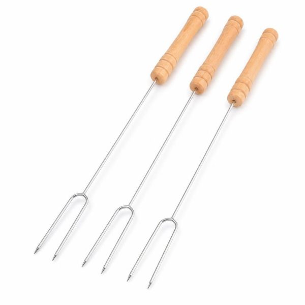 Set 3 Tepuse pentru Frigarui, Flippy, pentru Hot Dog, cu Maner din Lemn, pentru Gratar si BBQ, 40 cm, Argintiu
