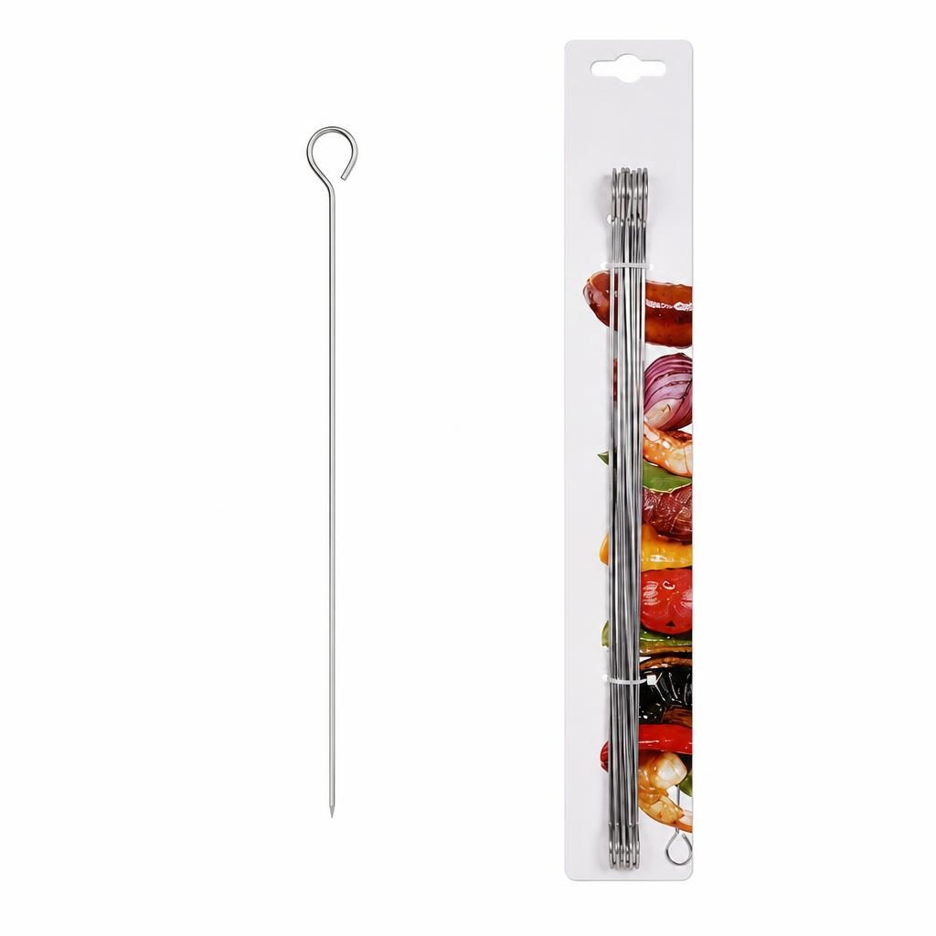Set 6 Tepuse pentru Frigarui, Flippy, Rotunde, din Metal, pentru Gratar si BBQ, 35 cm, Argintiu