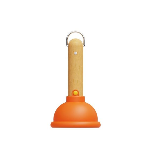 Lampa Nocturna, Flippy, Model Ventuza de Toaleta, Alimentare USB, din Lemn si Silicon, 16 x 9 cm, Portocaliu