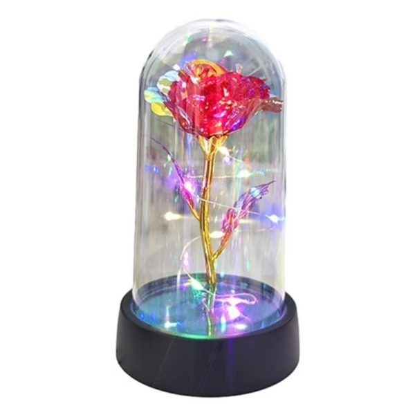 Trandafir in Cupola, Flippy, cu Lumina Led Multicolora, Baterii, 8.5 x 15 cm, Rosu