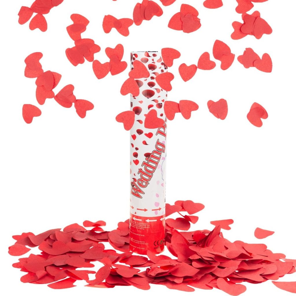 Tun Confetti, Flippy, Model Wedding Popper Inimi, 40 cm, Ambalaj din Carton, Eliberare prin Rasucire, Rosu