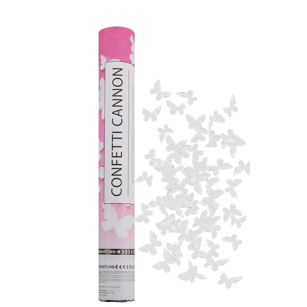 Tun de Confetti, Flippy, Confetti Cannon 40 cm, Model Fluturi din Hartie, Alb