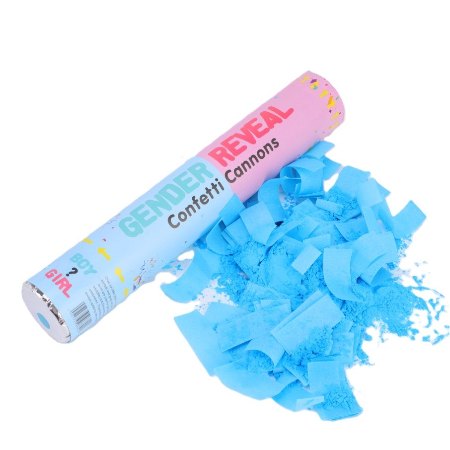 Tun Confetti, Flippy, Model Gender Reveal, Confetti Cannons, 40 cm, Ambalaj din Carton, Eliberare prin Rasucire, Albastru