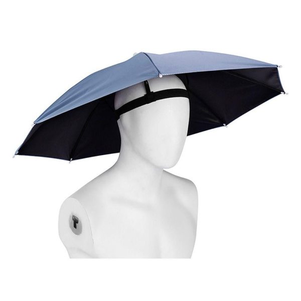 Umbrela de Cap, Flippy, Diametru 69 cm, Banda Elastica de Cap, Protectie UV/Ploaie, Albastru Ceata