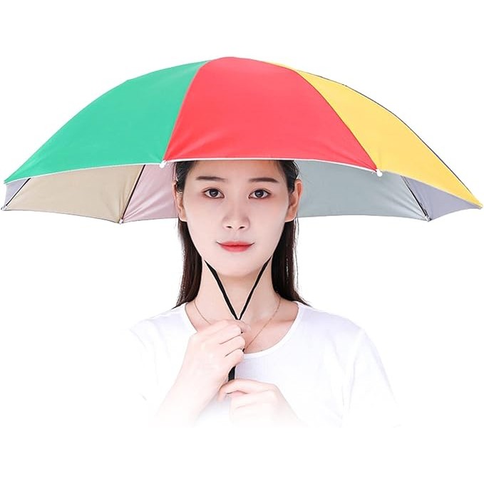 Umbrela de Cap, Flippy, Diametru 69 cm, Snur Reglabil de Cap, Protectie UV/Ploaie, Curcubeu