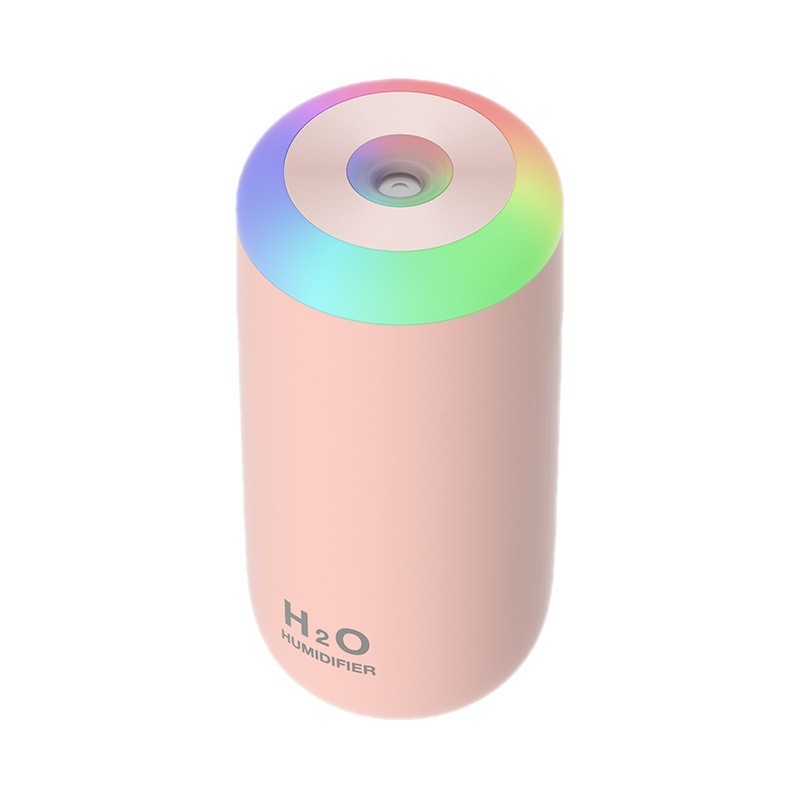 Umidificator, H2O, cu Difuzor de Aroma, Lumina de Noapte LED in 7 Culori, Zgomot Redus, 14.7x7.2cm, 350mL, Culoare Roz