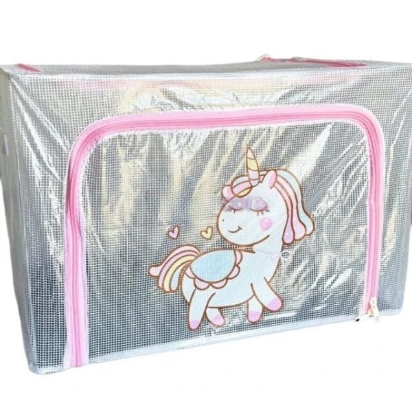 Cutie de Depozitare, Flippy, pentru Camera Copiilor, 66L, din PVC, Model Unicorn, 50 x 40 x 33 cm, Transparent