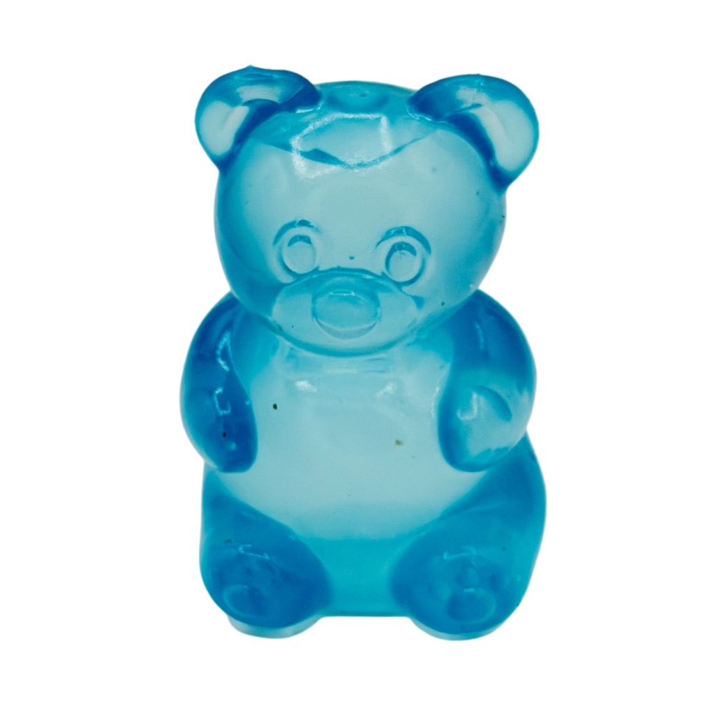 Jucarie Squishy Dumpling in Forma de Urs, Flippy, Model Gummy Bear, Antistres Senzoriala Comprimabila cu Revenire, 4x4x7.5 cm, 80 g, Albastru
