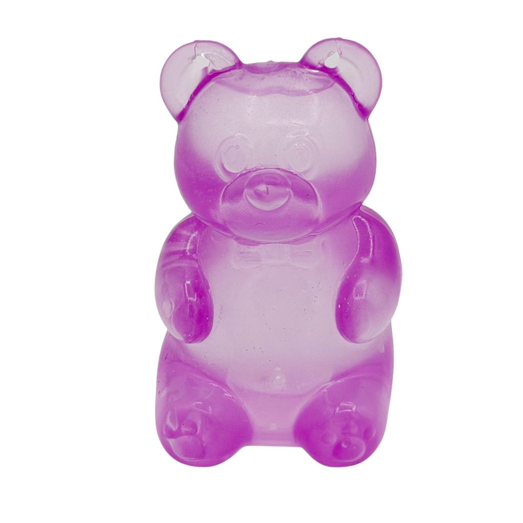 Jucarie Squishy Dumpling in Forma de Urs, Flippy, Model Gummy Bear, Antistres Senzoriala Comprimabila cu Revenire, 4x4x7.5 cm, 80 g, Mov
