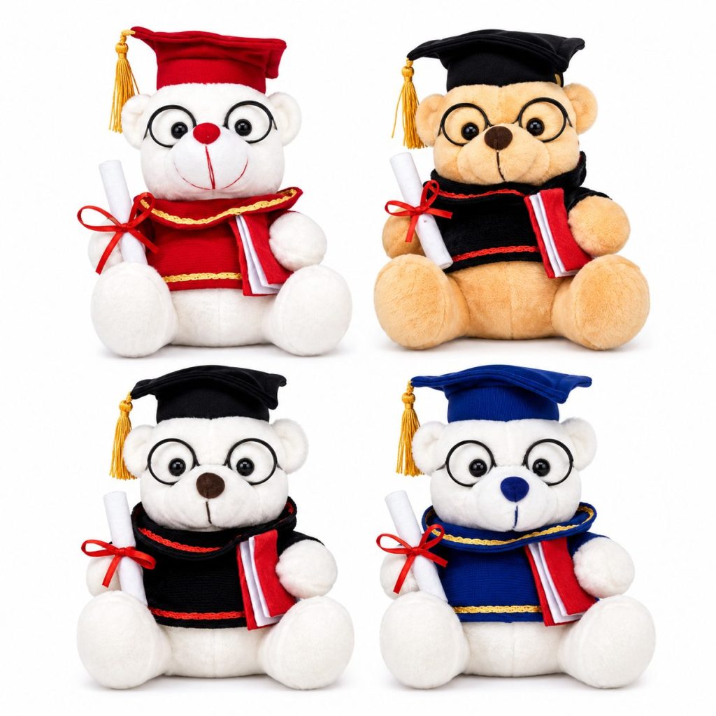 Ursulet de Plus Absolvent, Flippy, Jucarie Moale cu Toca, Ochelari si Diploma, Cadou pentru Absolvire, 15 cm, Multicolor