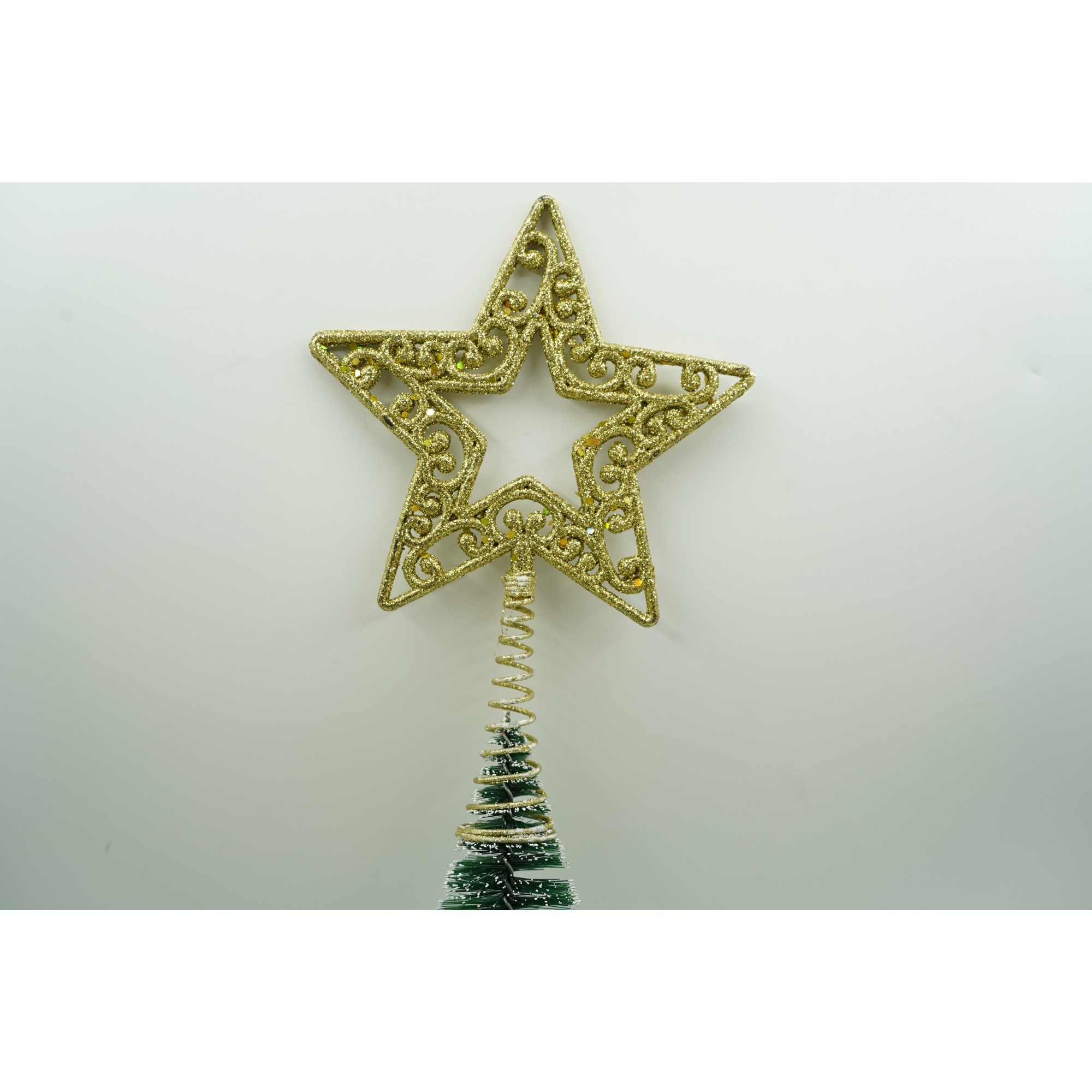 Varf decorativ de brad, Auriu, in forma de Stea, decupata in centru, din Plastic/Metal, 14 cm x 19 cm, Interior/Exterior, Flippy - Image 2