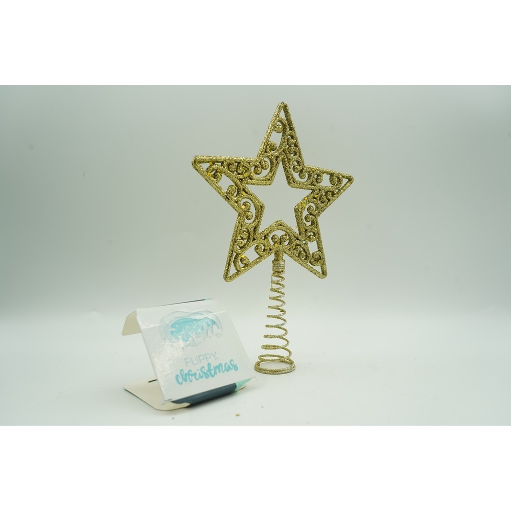 Varf decorativ de brad, Auriu, in forma de Stea, decupata in centru, din Plastic/Metal, 14 cm x 19 cm, Interior/Exterior, Flippy - Image 7