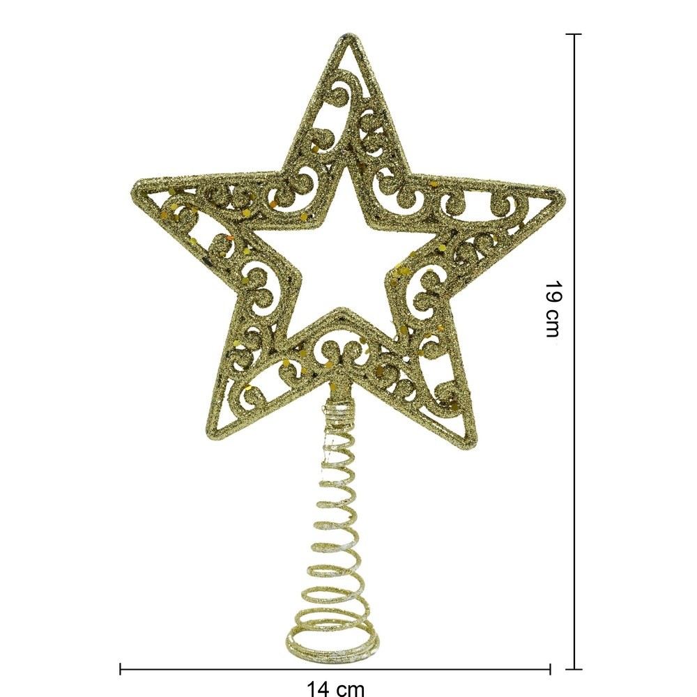 Varf decorativ de brad, Auriu, in forma de Stea, decupata in centru, din Plastic/Metal, 14 cm x 19 cm, Interior/Exterior, Flippy - Image 10