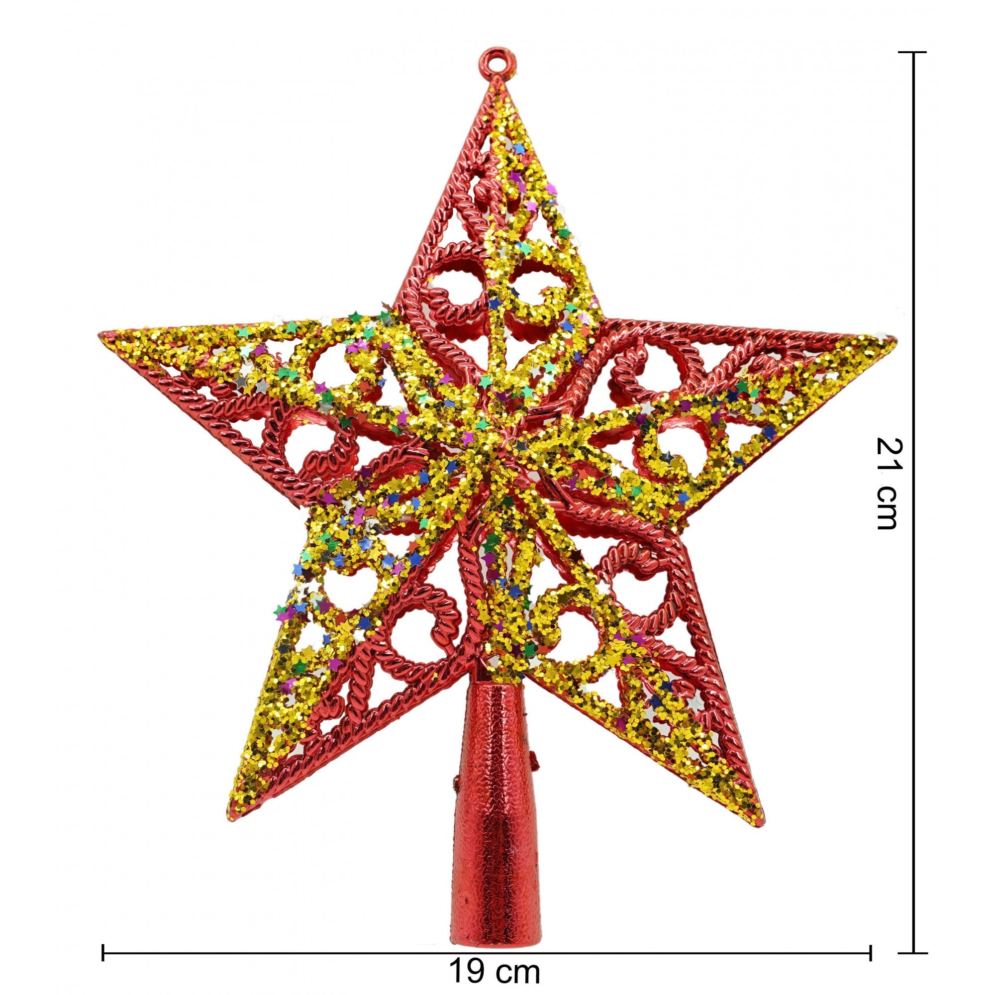 Varf decorativ de brad, Rosu/ Auriu, in forma de Stea, design spiralat, din Plastic, 19 cm x 21 cm, Interior/Exterior, Flippy - Image 3