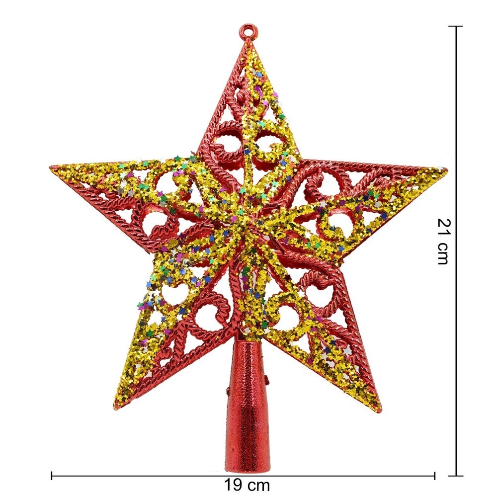 Varf decorativ de brad, Rosu/ Auriu, in forma de Stea, design spiralat, din Plastic, 19 cm x 21 cm, Interior/Exterior, Flippy - Image 5
